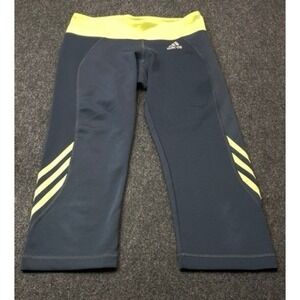 Adidas Leggings Women M Gray Lime Green Climalite Capri Cropped Athletic Pants